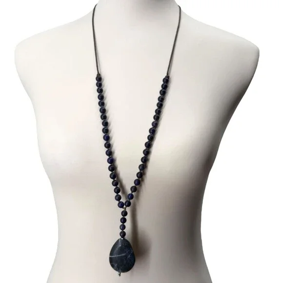 J. Jill Beaded Necklace Y Strand Blue Teardrop Lapis Pendant Cord Adjustable NWT - Picture 4 of 10